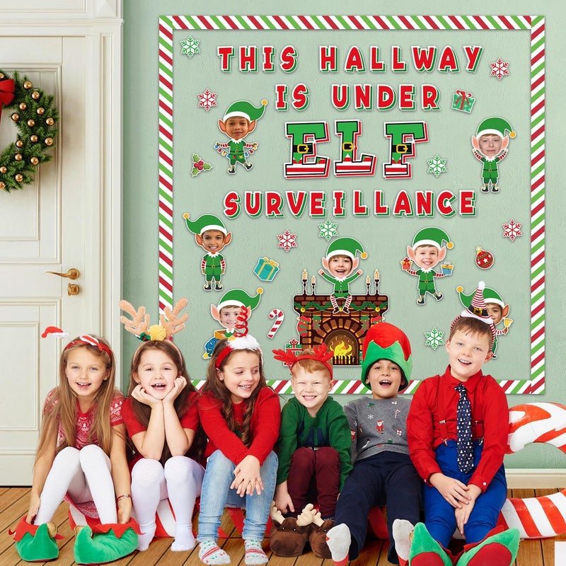 KMCCUMBER Christmas Bulletin Board Decorations Set, 105 Pcs Eif Cutouts with Figures Cards Red Green Stripe Borders Christmas Bulletin Board Classroom Decorations for Xmas Party School Wall Door Decor - Image 3